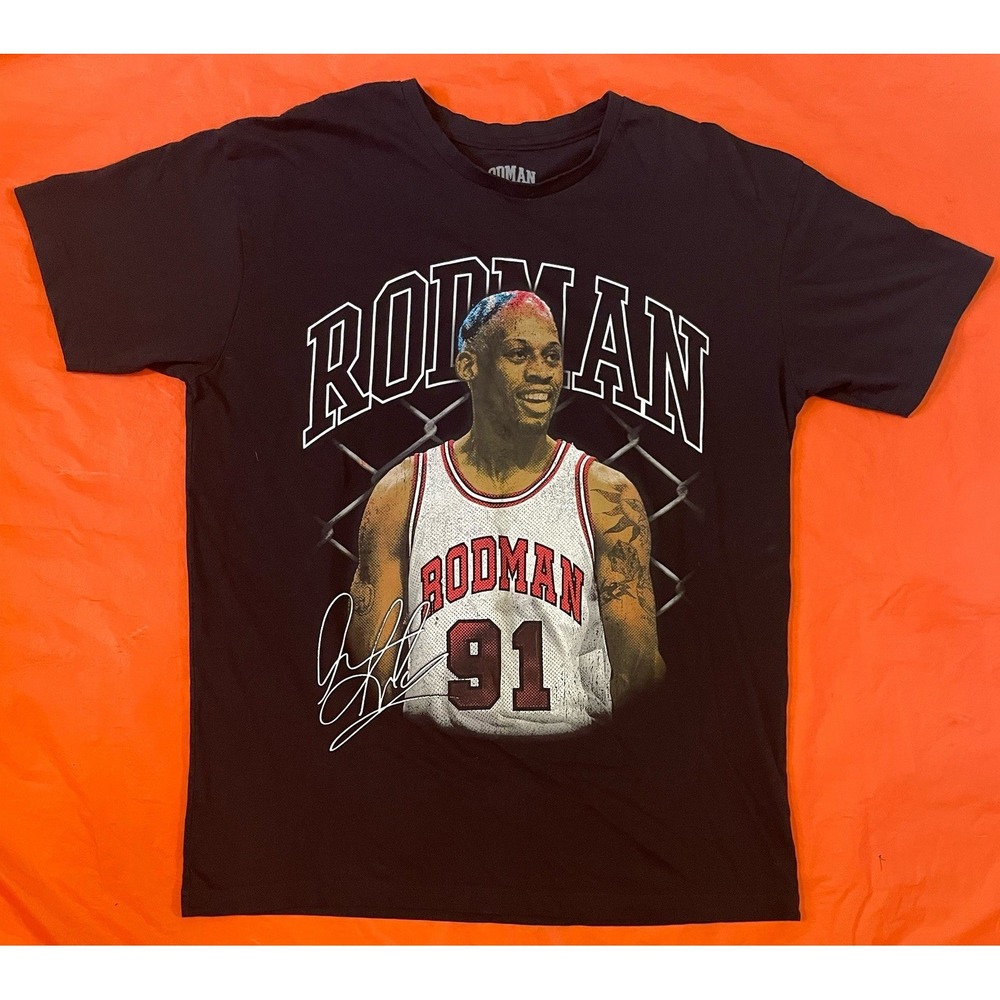 Dennis Rodman Rodzilla The Worm Double Sided Graphic T Shirt Sz XL NBA Bulls‎